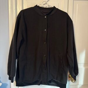 Tudor Court Black Snap-Front Jacket Classic Black Women's Cozy Sweatshirt top.XL